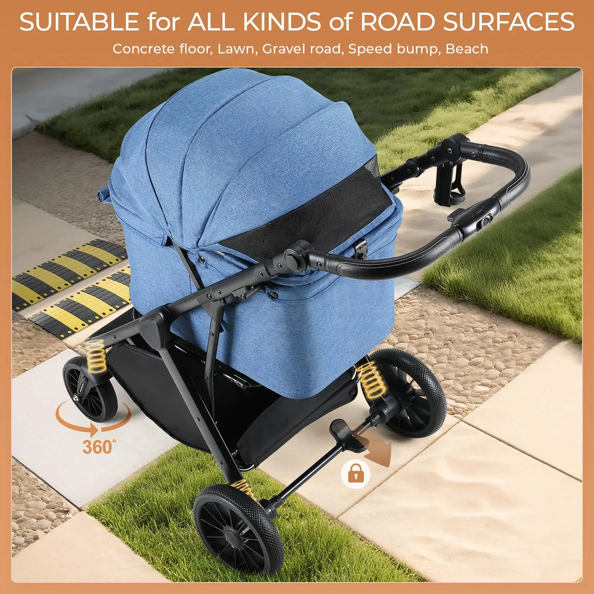 LIFERUN Foldable Dog Stroller for Medium Dogs and Cats up to 33 Lb, All-Terrain Pet Stroller with Adjustable Height Handle, Aluminum and Carbon Steel Frame, Sunshade, Storage Basket and Shock Absorbers for Daily Walks, Travel and Outdoor Use Home Makeover