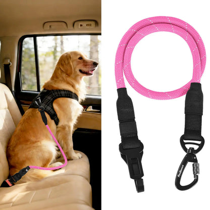 Petbonus Dog Seat Belt for Car, Durable Rope Dog Car Harness Seatbelt for Vehicle, Pet Tether Safety Restraint with Heavy Duty Buckle Hook Latch Lockable Clip for Small Medium Large Breeds