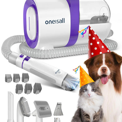 Oneisall Pet Grooming Vacuum 1.5L with Grooming Brush, Clipper, Low-Noise, Stress-Free, 99% Hair Suction, Easy-To-Clean & Compact Design