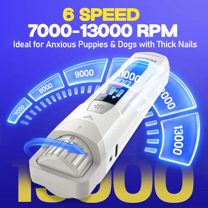 TIKOCAT Rechargeable Pet Nail Grinder, Ultra-Quiet Universal Electric Grooming Tool with 4 LED Lights, 3 Grinding Bits, 6-Speed, Type-C Fast Charging, 12-Hour Runtime, Smart LED Display, Dust Cup for Sensitive Dogs & Cats