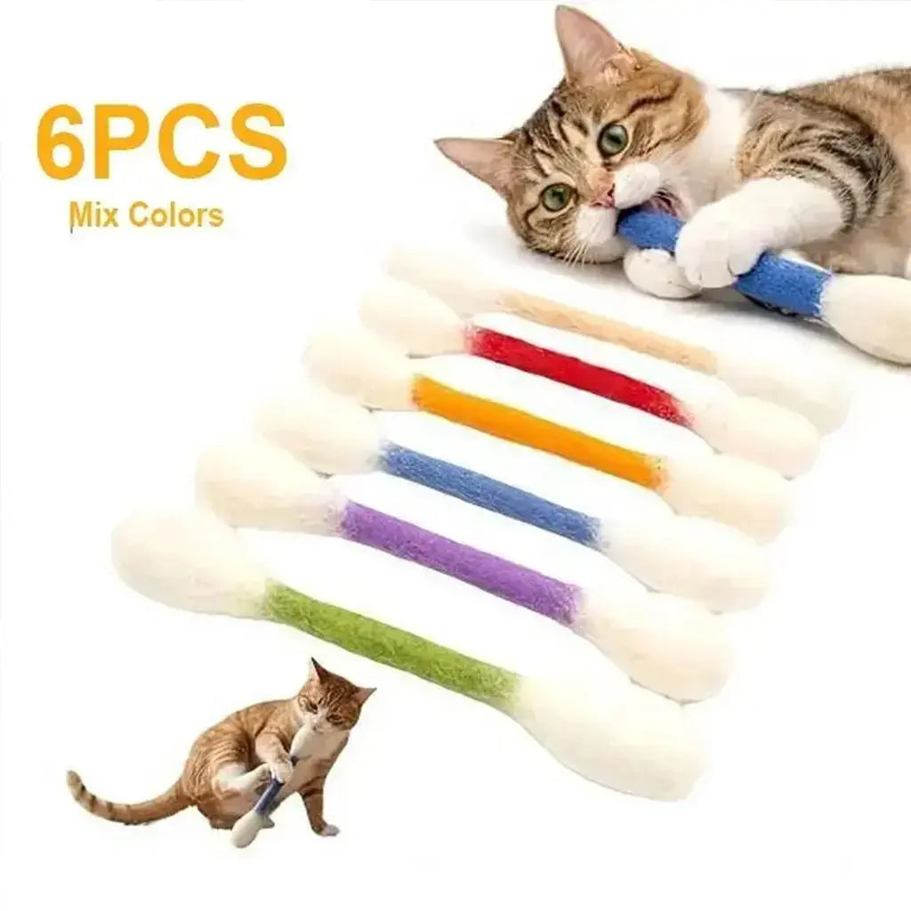 6 Pack Q-Tip Cat Toys for Indoor Cats, Soft Felt Cotton Swab Chew & Teething Sticks, Interactive Kitten Toy, Cat Enrichment, Boredom & Anxiety Relief, Dental Cleaning Toy, Bite Resistant Plush Cat Kicker, Pet Lovers Gift, Daily Cat Entertainment