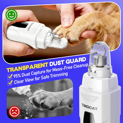TIKOCAT Rechargeable Pet Nail Grinder, Ultra-Quiet Universal Electric Grooming Tool with 4 LED Lights, 3 Grinding Bits, 6-Speed, Type-C Fast Charging, 12-Hour Runtime, Smart LED Display, Dust Cup for Sensitive Dogs & Cats