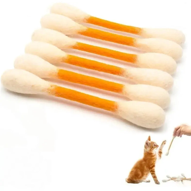 6 Pack Q-Tip Cat Toys for Indoor Cats, Soft Felt Cotton Swab Chew & Teething Sticks, Interactive Kitten Toy, Cat Enrichment, Boredom & Anxiety Relief, Dental Cleaning Toy, Bite Resistant Plush Cat Kicker, Pet Lovers Gift, Daily Cat Entertainment
