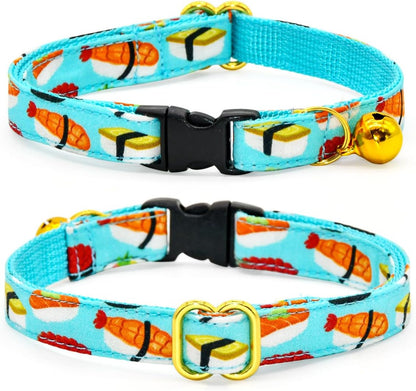 Sushi-Themed Cat Collar and Bow Tie Set with Breakaway Safety Feature, Ideal for Weddings and Birthdays for Kittens