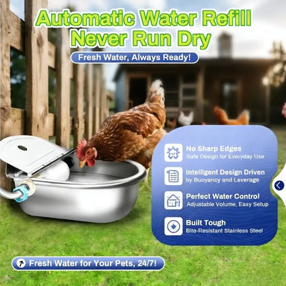 3L Stainless Steel Automatic Dog Water Dispenser - Animal Drinking Bowl, Fountain Flow, Drain Plug, Easy Refill Hose, Slopper Stopper Trough, Single Unit Pet Feeding Accessory for Multi-Pet Homes