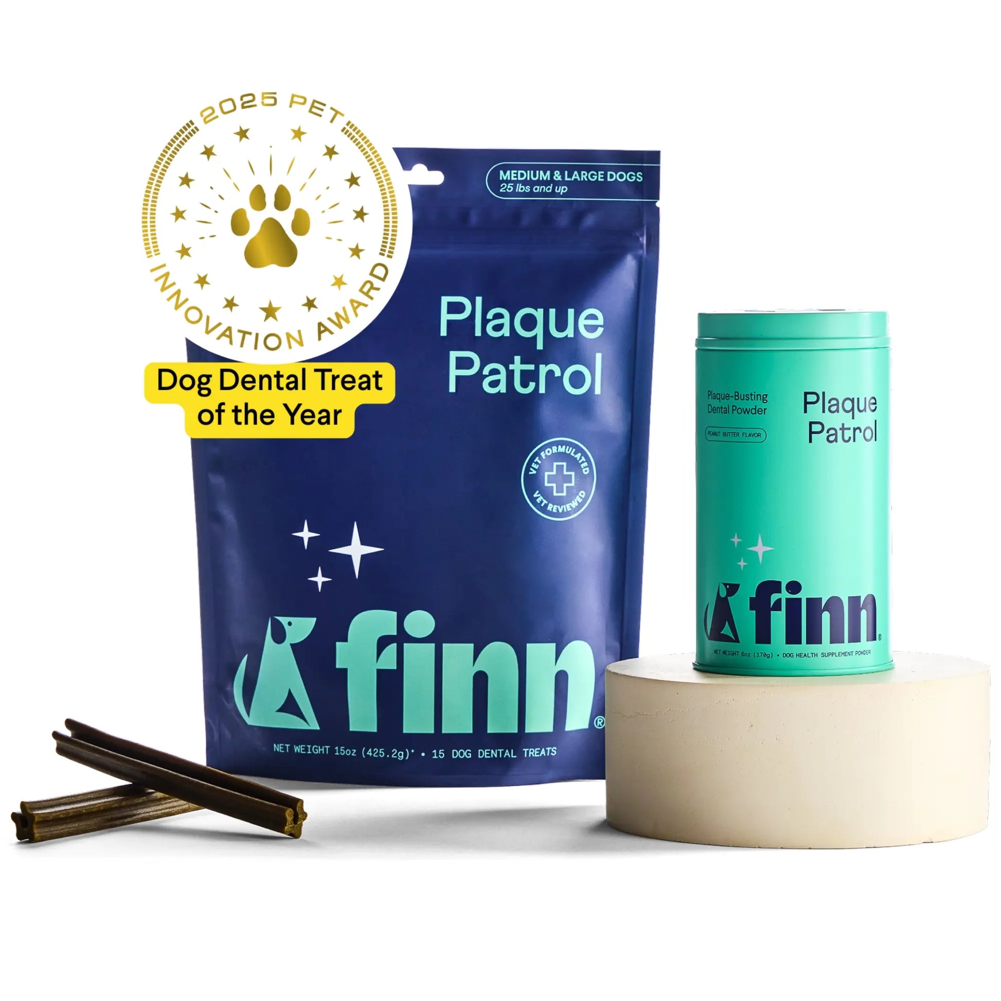 FINN Plaque Patrol Bundle – Award-Winning Dental Chews + Vet-Formulated Powder for Dogs | Made in the USA with 100% Natural Ingredients