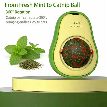 Wall-Mounted Catnip Chew Toy - 360° Spinning Ball for Indoor Cats, Calming Dental Care & Interactive Play