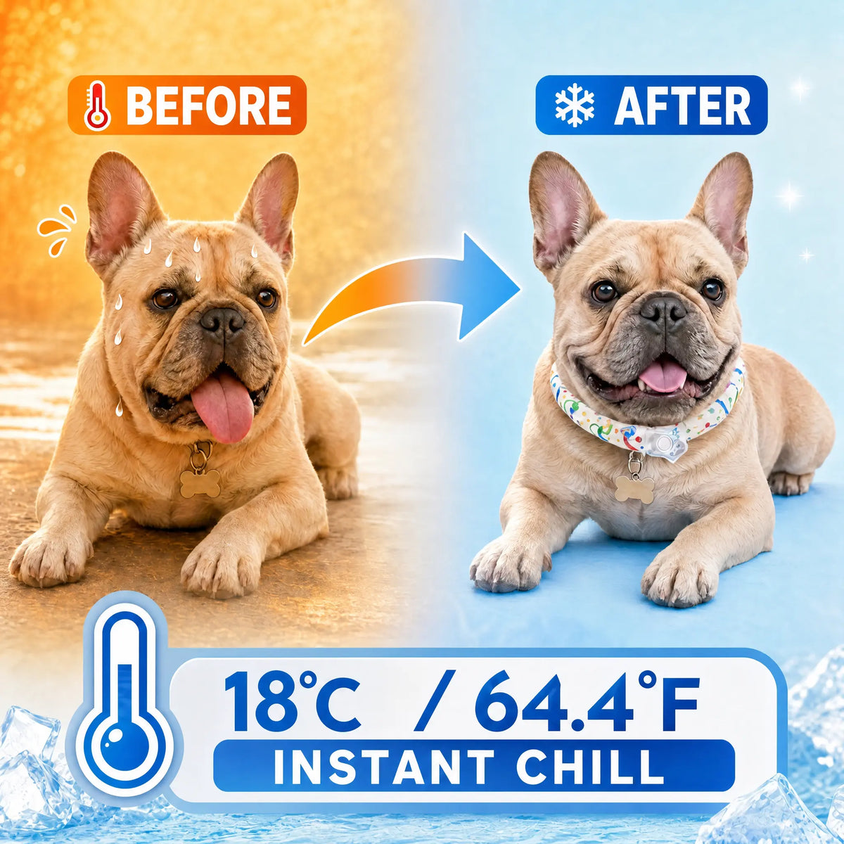 Reusable Pet Cooling Collar - TPU Advanced Phase Change Material 64°F Ice Ring for Small/Large Dogs, No Condensation Sweat-Free Neck Wrap, Fast Freeze Heat Relief for Summer Beach Trips, Vibrant Print Safe Collar