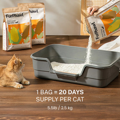 Furphawl – Cassava Cat Litter, Quick Clumping, 100% Natural, Low Dust, Odor Control, Non-Stick Formula, Tapioca Cat Litter, Safe for Kitten & Self Cleaning Cat Litter Box, Baking Soda