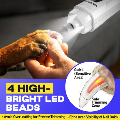 TIKOCAT Rechargeable Pet Nail Grinder, Ultra-Quiet Universal Electric Grooming Tool with 4 LED Lights, 3 Grinding Bits, 6-Speed, Type-C Fast Charging, 12-Hour Runtime, Smart LED Display, Dust Cup for Sensitive Dogs & Cats