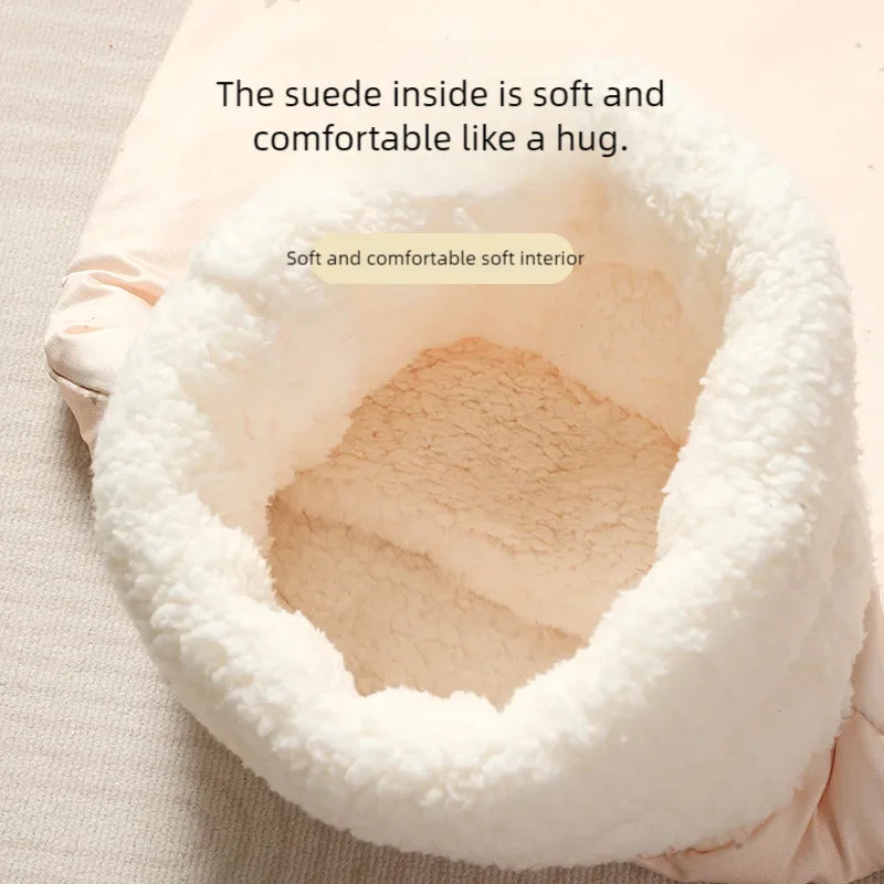Soft Cuddly Cat Sleeping Bag Fluffy Feel Thickened Pet Pocket Quilt Bed Warm Nest for Kitten Puppy Comfortable Warmth