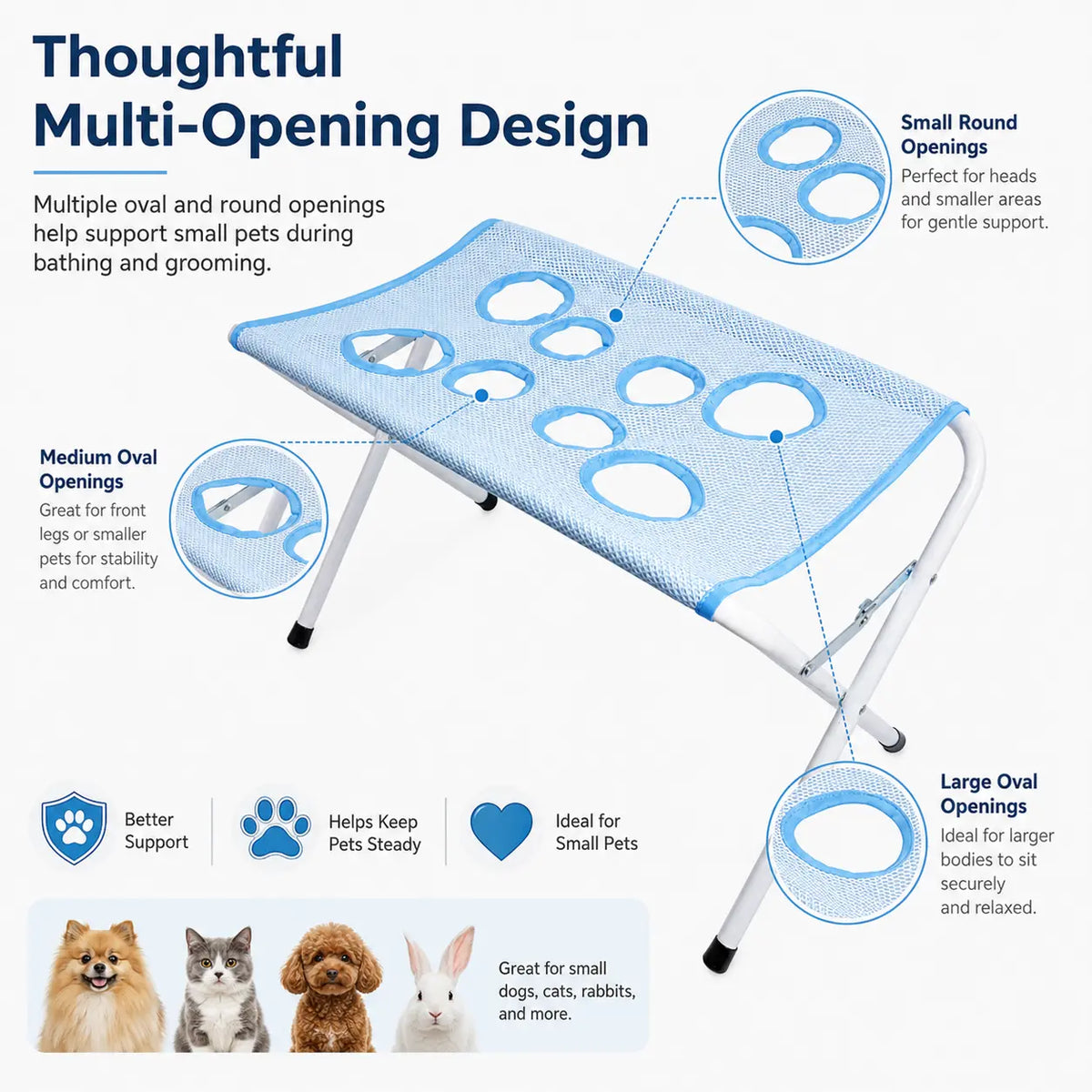 Pet Grooming Hammock for Cats and Dogs, Secure Stand Included, Ideal for Bathing, Shaving, Nail Trimming, Prevents Scratching and Biting