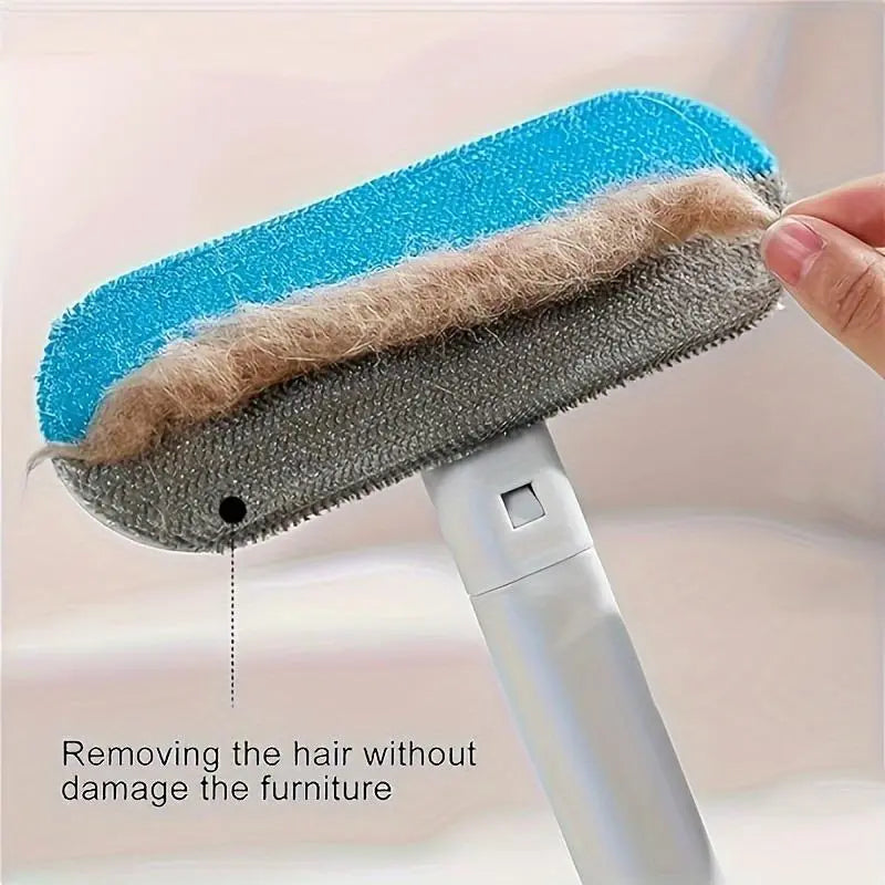 4-In-1 Reusable Pet Hair Remover Brush with Long Handle and Detail Brushes for Sofas, Rugs, Carpets, Bedding and Fabric Car Seats