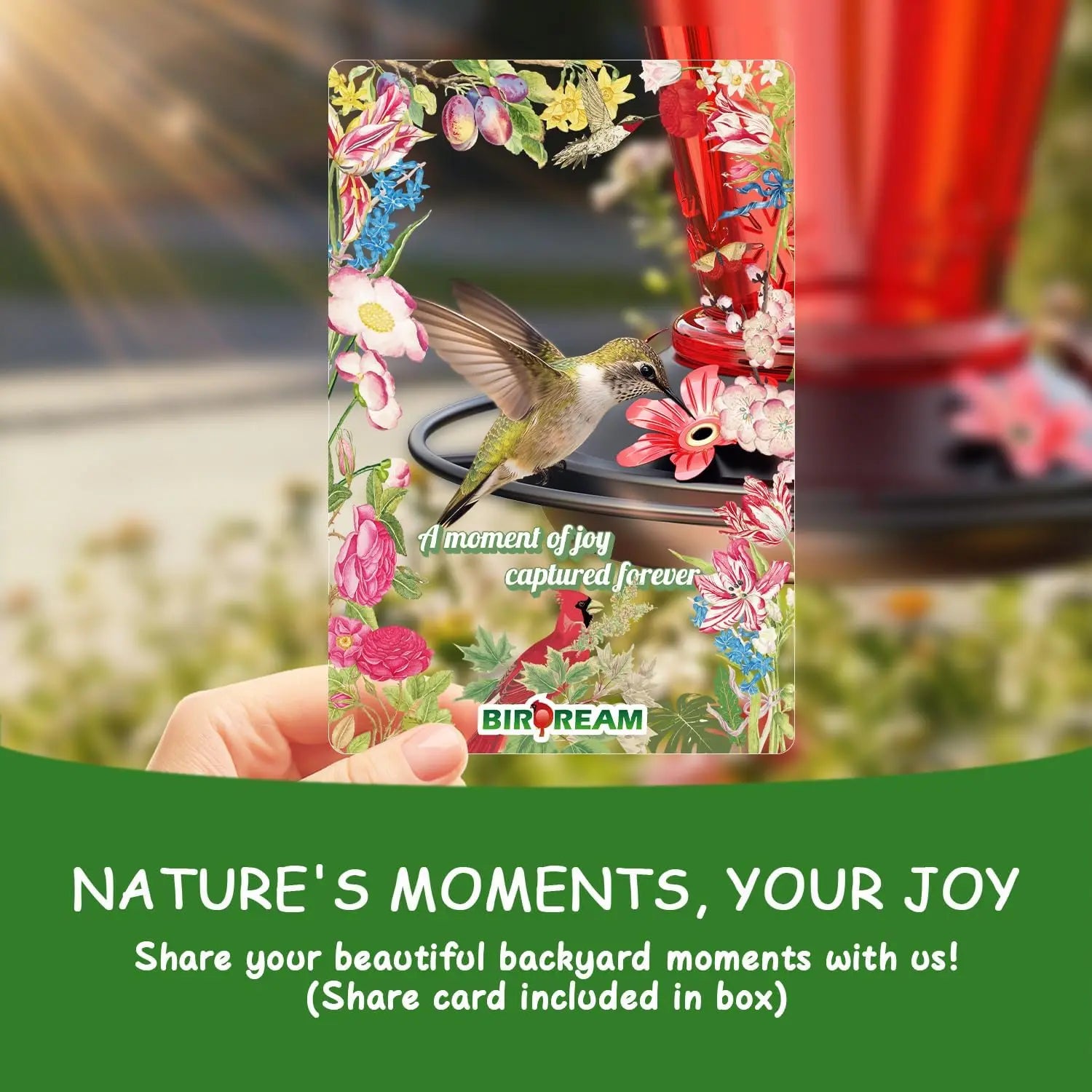 Birdream Hummingbird Feeders for Outdoors, 25Oz Glass Hummingbird Feeder with Perch & 5 Bee Guard Feeding Ports, Leak Proof, Includes Ant Moat and Cleaning Brush, Gift for Women Mom, Red