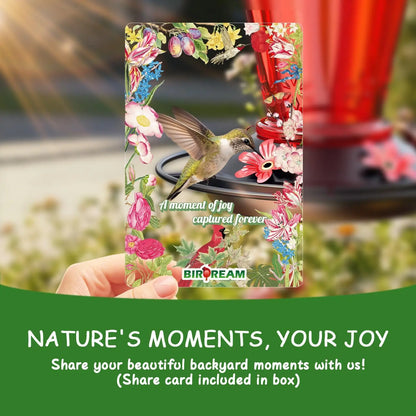 Birdream Hummingbird Feeders for Outdoors, 25Oz Glass Hummingbird Feeder with Perch & 5 Bee Guard Feeding Ports, Leak Proof, Includes Ant Moat and Cleaning Brush, Gift for Women Mom, Red