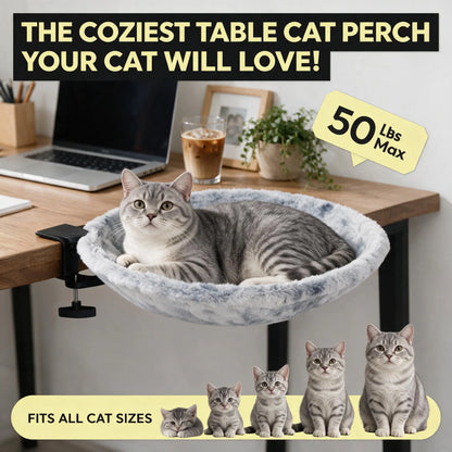 Elevated Cat Hammock Condo - Modern Single Unit with Desk Clamp, Durable Marble Design, Velcro Nylon Material, 360-Degree Rotatable for Optimal Pet Relaxation