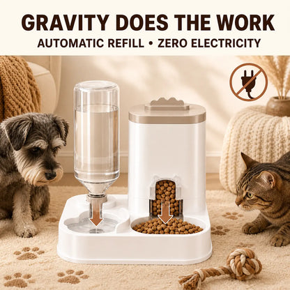 [Second Item Half Price] PAWSURD 2-In-1 Automatic Gravity Pet Feeder & Fresh Water Dispenser, Adjustable Food Flow, No Power Needed, Ideal for Home & Short Trips, Cats & Small Dogs
