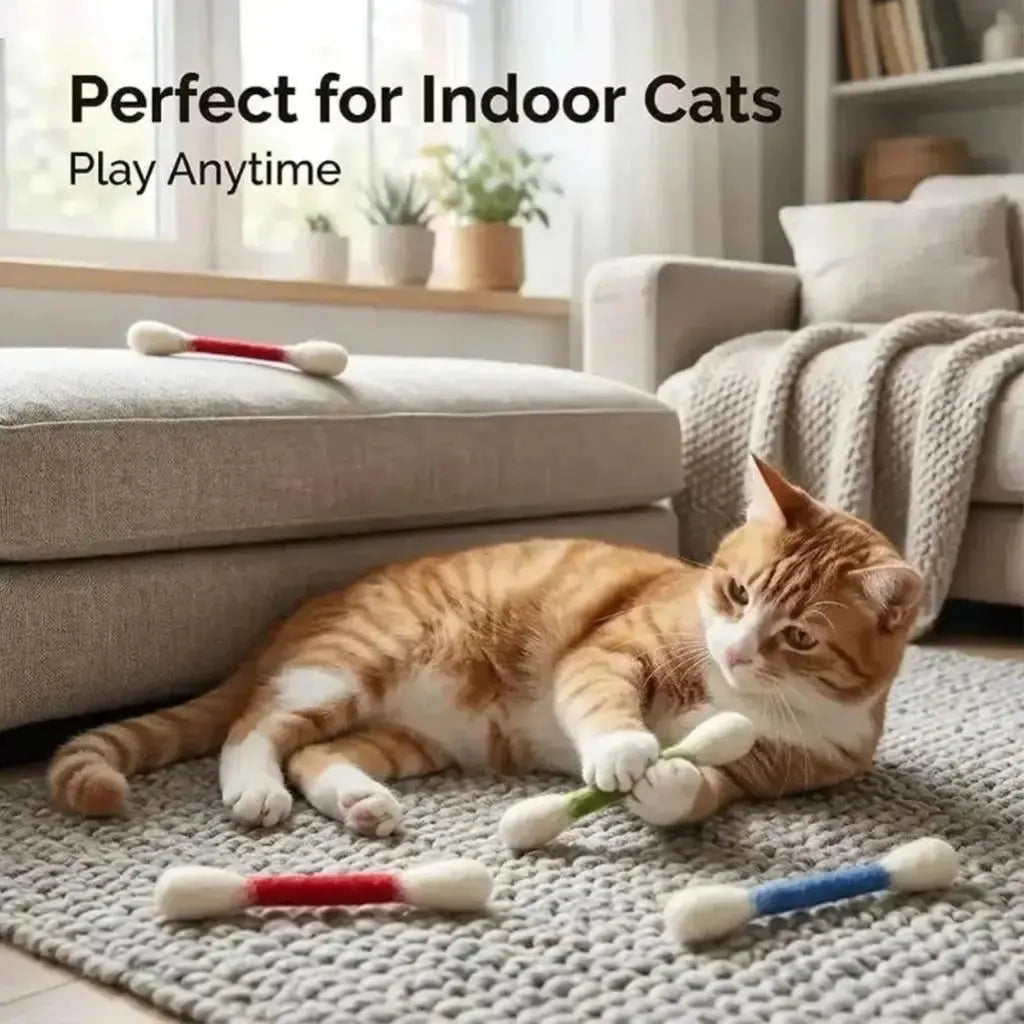 6 Pack Q-Tip Cat Toys for Indoor Cats, Soft Felt Cotton Swab Chew & Teething Sticks, Interactive Kitten Toy, Cat Enrichment, Boredom & Anxiety Relief, Dental Cleaning Toy, Bite Resistant Plush Cat Kicker, Pet Lovers Gift, Daily Cat Entertainment
