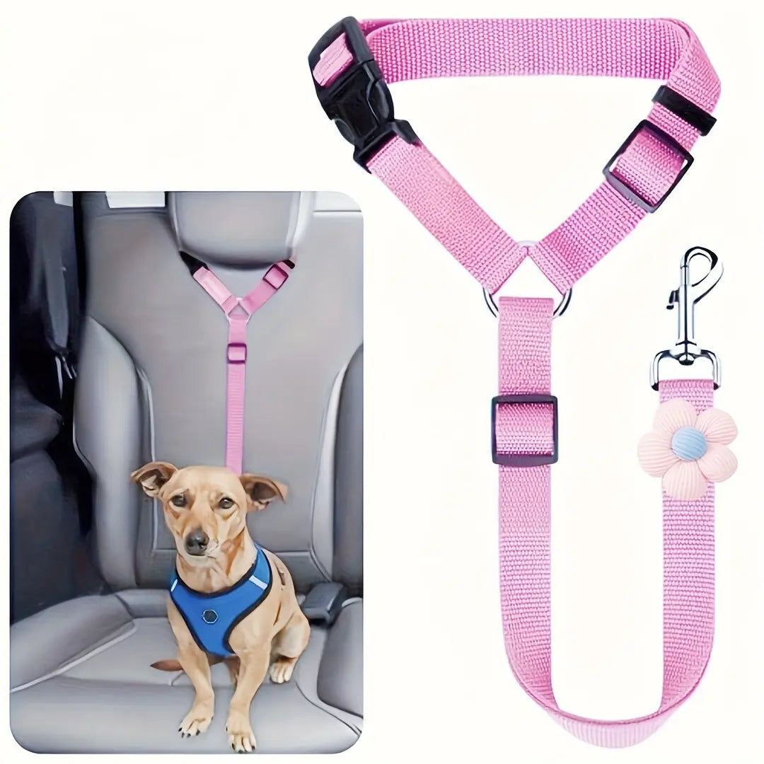 Dog Car Safety Harness and Leash Set with Adjustable Tether and Headrest Attachment for Secure Puppy Travel Restraint