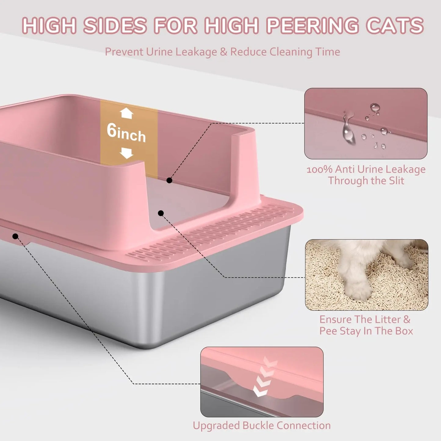 Metal Litter Box with Lid, 36L Extra Large Litter Box XL for Big Cats Top Entry Stainless Steel Litter Box with Double Filter Pedal & Scoop High Sided & Non-Sticky & Anti-Leakage