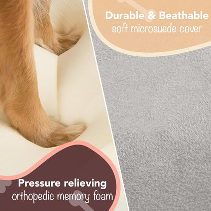 Orthopedic Memory Foam Dog Bed with Calming Design, Water-Resistant Cover, Washable, Non-Slip Base, Chester Grey, 50" x 40" x 13