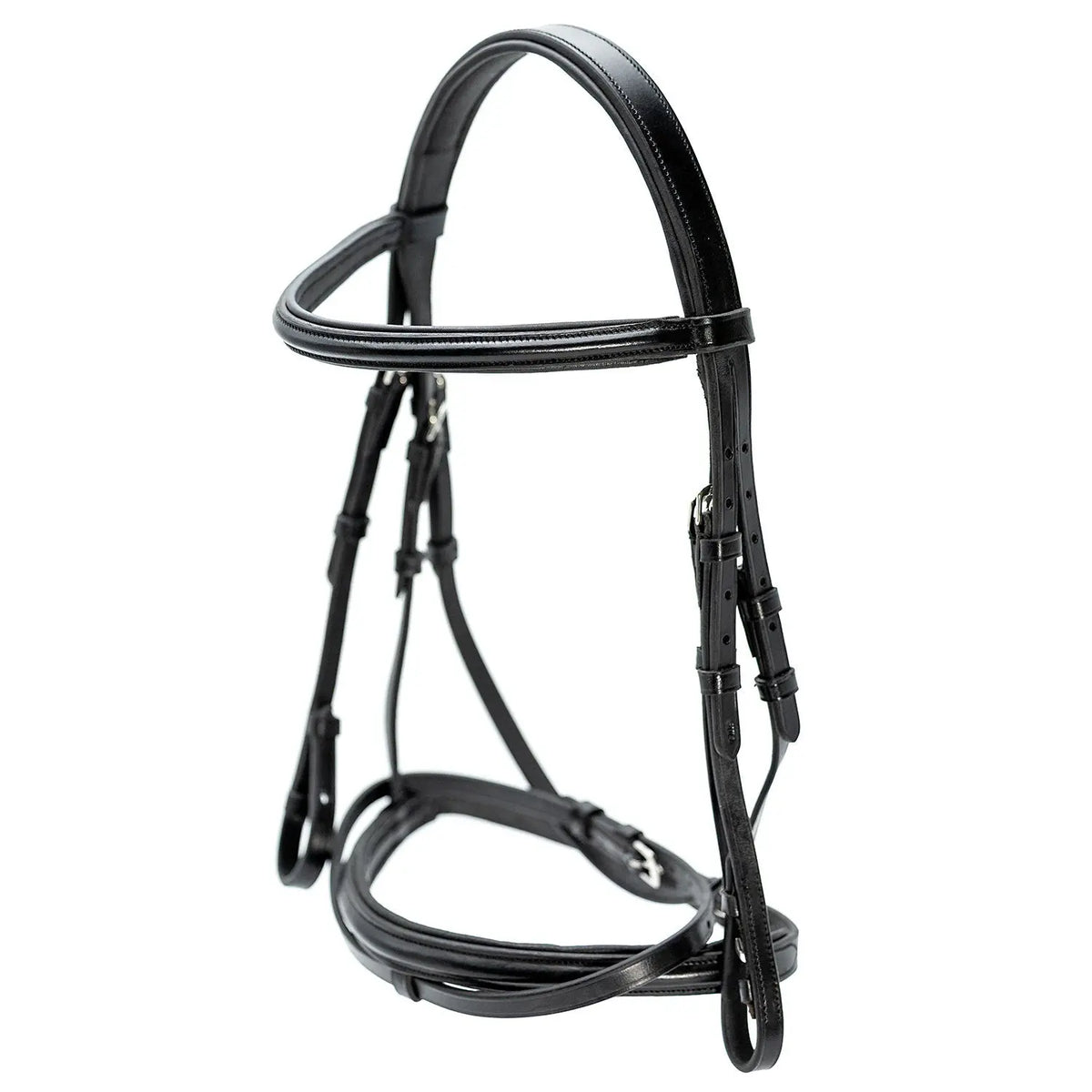 Jeffers Uniquely English "Windsor" Leather Dressage Bridle with Web Reins for Horses