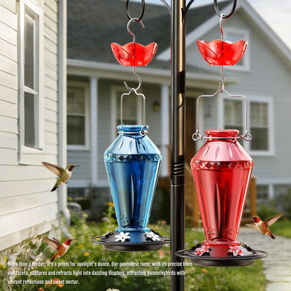 Birdream Hummingbird Feeders for Outdoors, 25Oz Glass Hummingbird Feeder with Perch & 5 Bee Guard Feeding Ports, Leak Proof, Includes Ant Moat and Cleaning Brush, Gift for Women Mom, Red