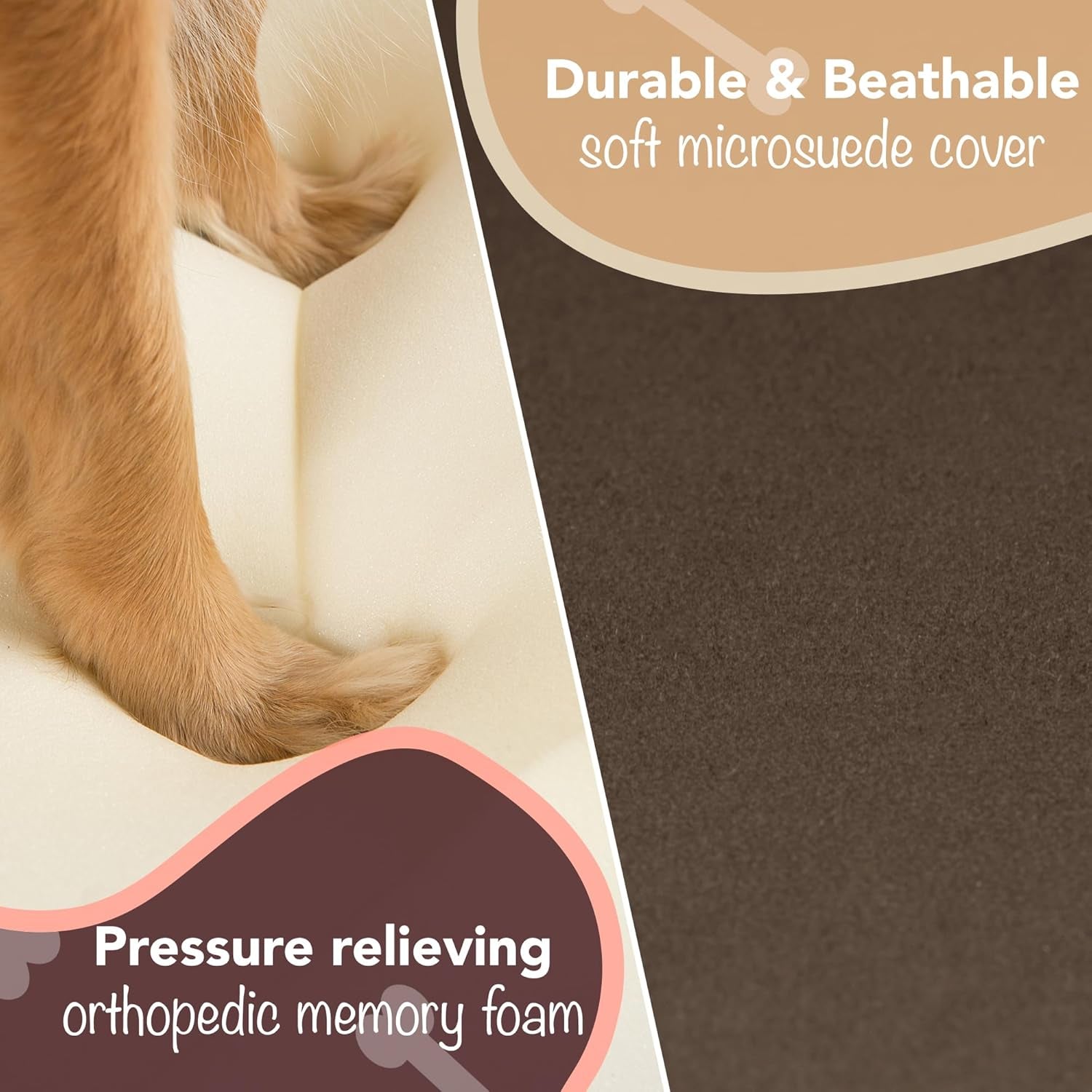Orthopedic Memory Foam Dog Bed with Washable Cover and Non-Slip Bottom, Calming Pet Sofa in Cocoa Brown, 25" X 20" X 5.5