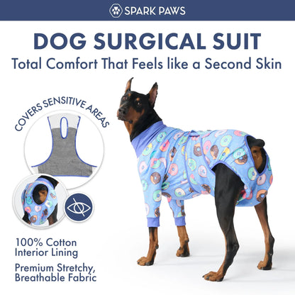 Spark Paws Dog Surgery Recovery Suit - Post-Surgery Recovery Onesie for Dogs, Anti-Lick Abdominal Wound Protector, Soft Cone Alternative for Spay and Neuter Recovery - Donuts - Size S