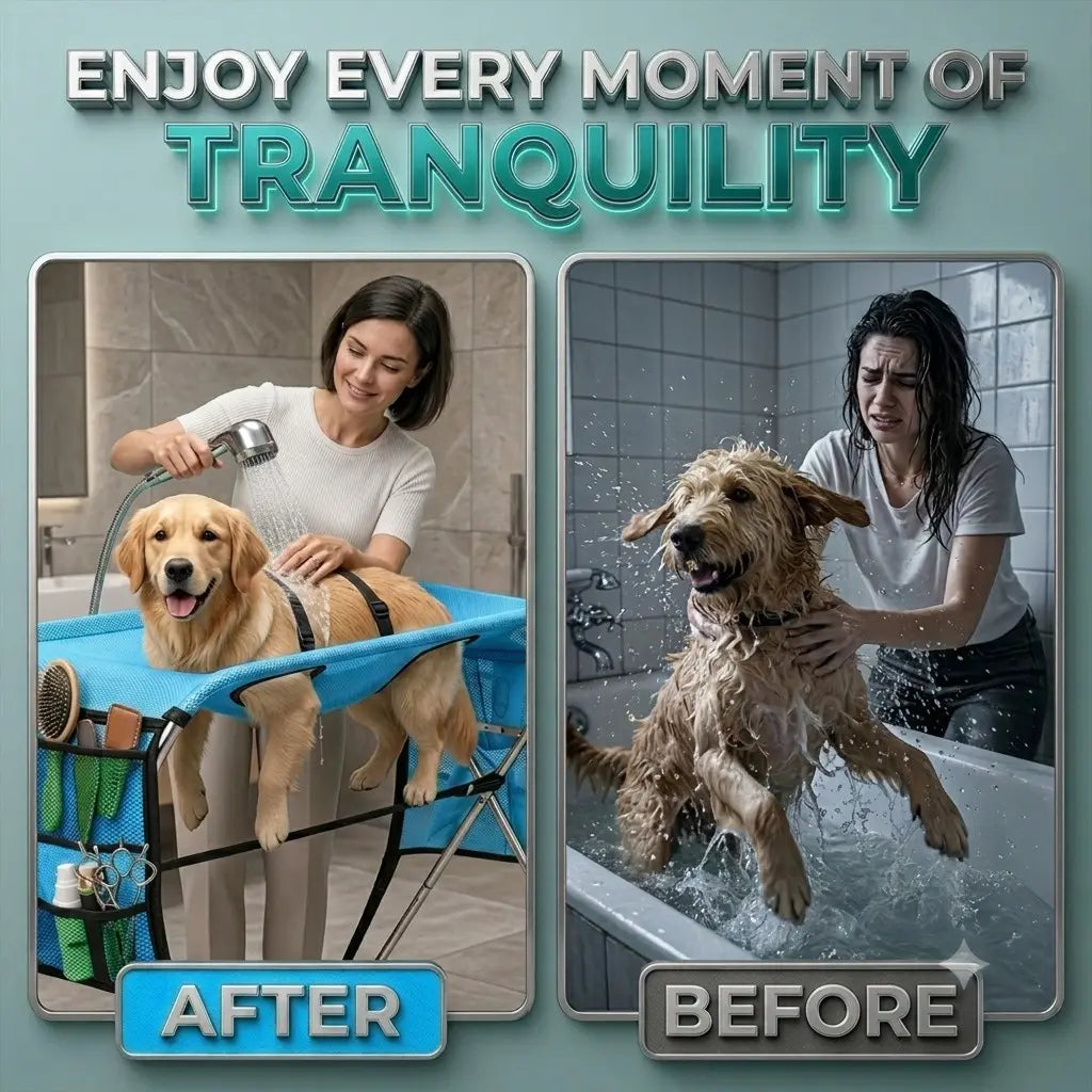 Portable Pet Grooming Table with Stand – Foldable, Holds up to 165 Lbs, Joint Protection for Senior Dogs & Cats, No-Stress Restraint for Small & Medium Pets, Machine-Washable Cover for Home & Salon Use