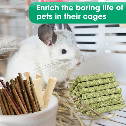 45 PCS Plant-Based High-Fiber Rabbit Molar Chew Sticks - No Glue Mix of Sweet Bamboo, Timothy Hay Sticks for Teeth Grinding & Tension Relief, Small Pet Treats for Rabbit, Hamster