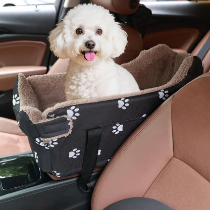 Smartwell Premium Plush Pet Booster Seat for Small Dogs and Cats - Anti-Anxiety Travel Carrier with Safety Tether and Washable Armrest Storage