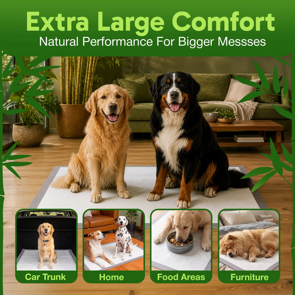 Bambeau Premium Eco-Friendly Bamboo Dog Training Pads - 3XL (37x54 Inch), 25 Count, Unbleached, Chlorine-Free, Leak-Proof with Natural Odor Control
