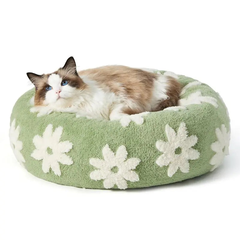 Warm Donut Bed - Cozy Fluffy Calming Bed for Small/Medium/Large Dogs & Cats, Soft Plush round Pet Bed for Winter Comfort, Washable, Anti-Slip Bottom, Camas Para Perros, Pet Supplies Bedding