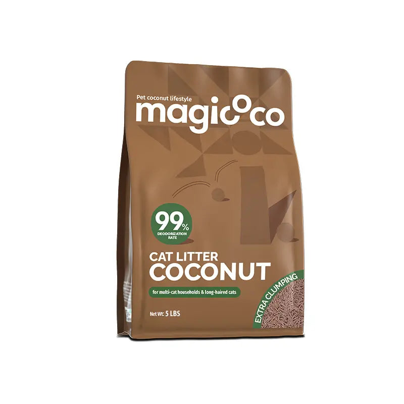 Magicoco Cat Litter 99% Odor Deodorized Low Tracking & Flushable Unscented & Chemical-Free Extra Clumping 5Lbs/Bag Natural Coconut Raw Materials Cat Essentials Kitten Stuff