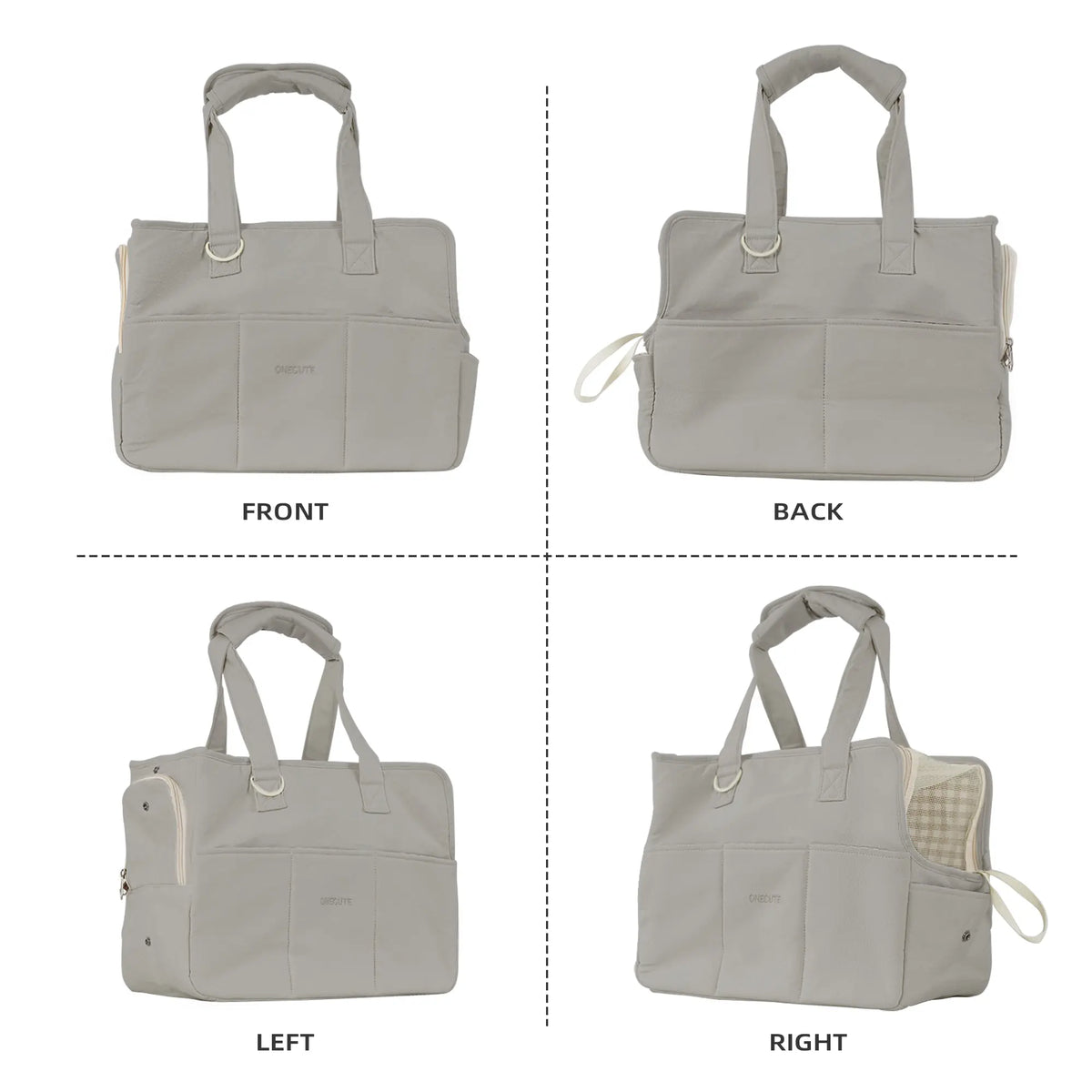 Cozy Cotton Soft Gray Pet Carrier for Small Dogs Cats Rabbits, Travel-Ready Foldable Puppy Bag with Spacious Organizer Pockets, Portable Kitten Carrier with Safety Tether & Ventilated Mesh