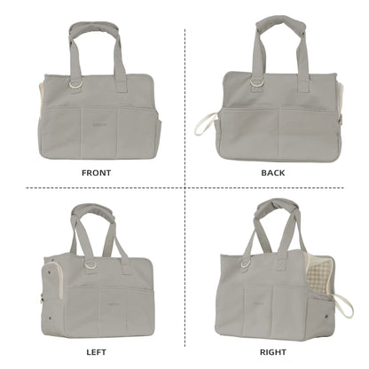 Cozy Cotton Soft Gray Pet Carrier for Small Dogs Cats Rabbits, Travel-Ready Foldable Puppy Bag with Spacious Organizer Pockets, Portable Kitten Carrier with Safety Tether & Ventilated Mesh
