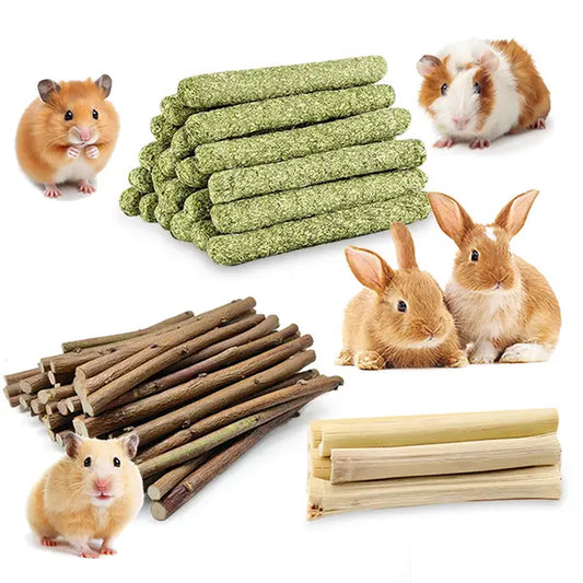 45 PCS Plant-Based High-Fiber Rabbit Molar Chew Sticks - No Glue Mix of Sweet Bamboo, Timothy Hay Sticks for Teeth Grinding & Tension Relief, Small Pet Treats for Rabbit, Hamster