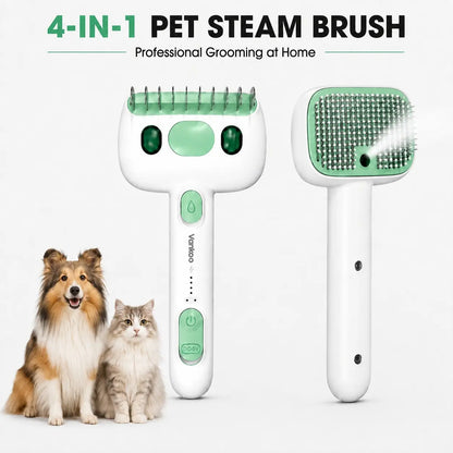4-In-1 Pet Steam Grooming Brush for Dogs & Cats, De-Shedding & Detangling Comb, Mist Spray Dog Cat Brush, One-Click Hair Release for Long & Thick Fur
