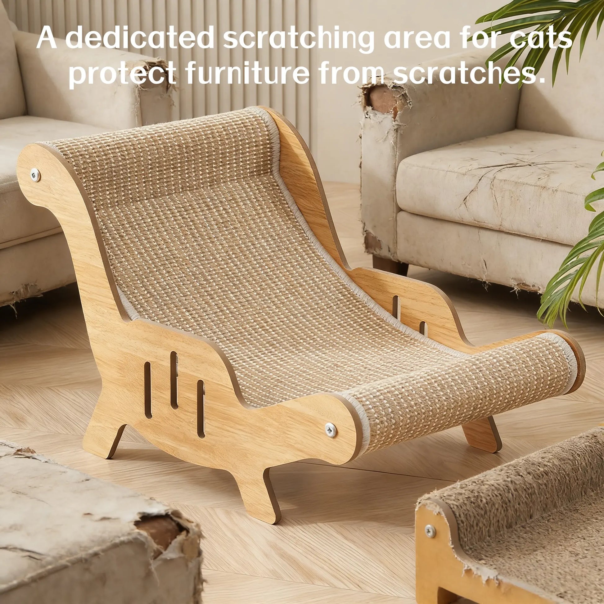 Sisal Fiber 2-in-1 Cat Scratcher with Hammock and Lounge Chair - Durable, Breathable Cat Bed for Claw Maintenance and Relaxation