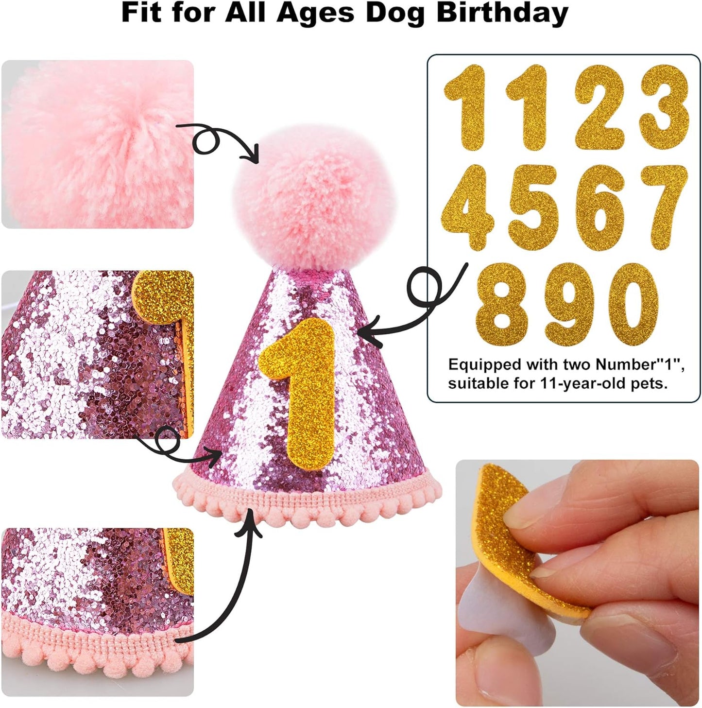Dog Birthday Celebration Supplies Set - Bandana, Hat, Banner, Bow Tie, and Scarf Decorations (Pink with Balloon Design)