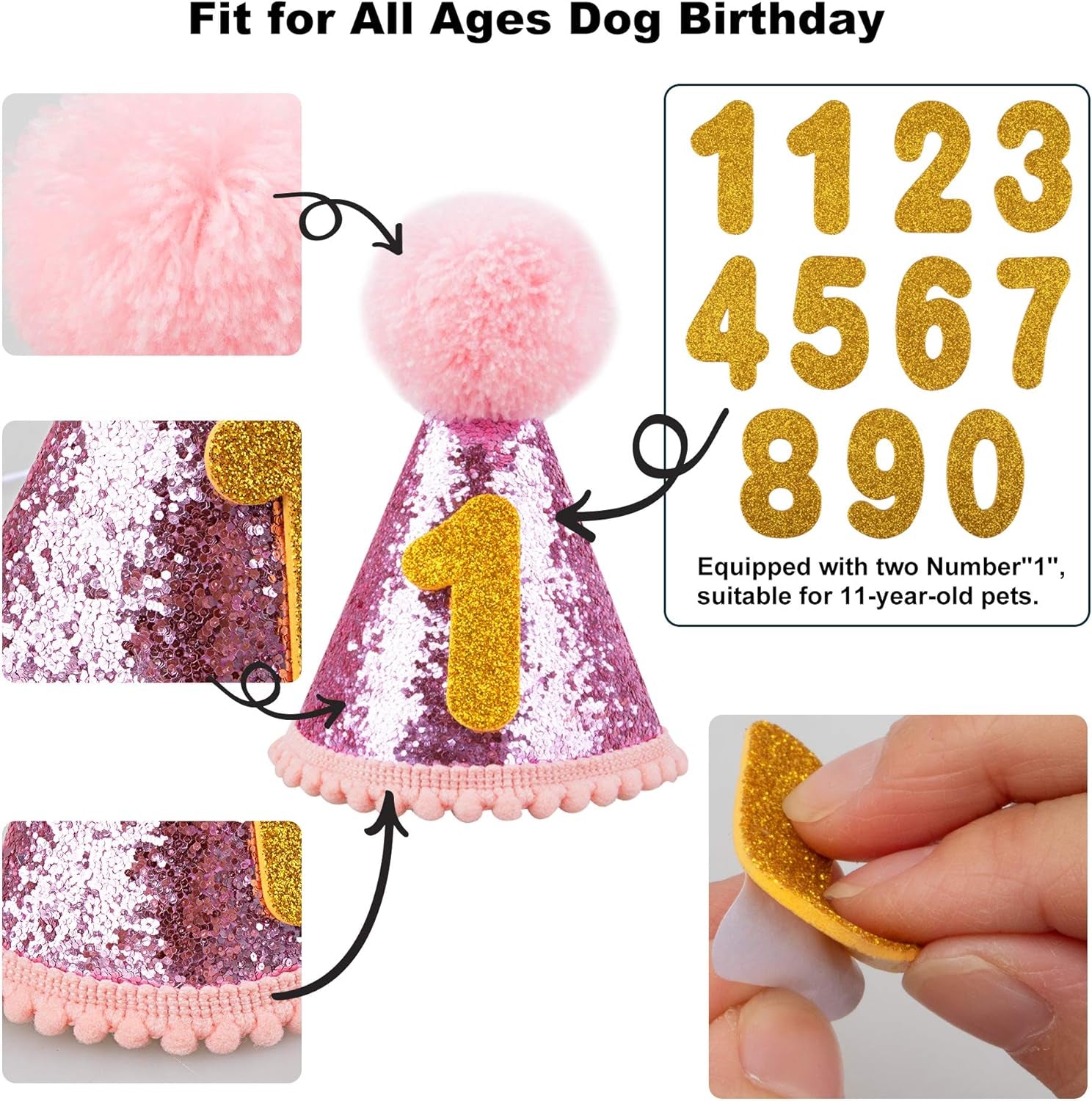 Dog Birthday Celebration Supplies Set - Bandana, Hat, Banner, Bow Tie, and Scarf Decorations (Pink with Balloon Design)