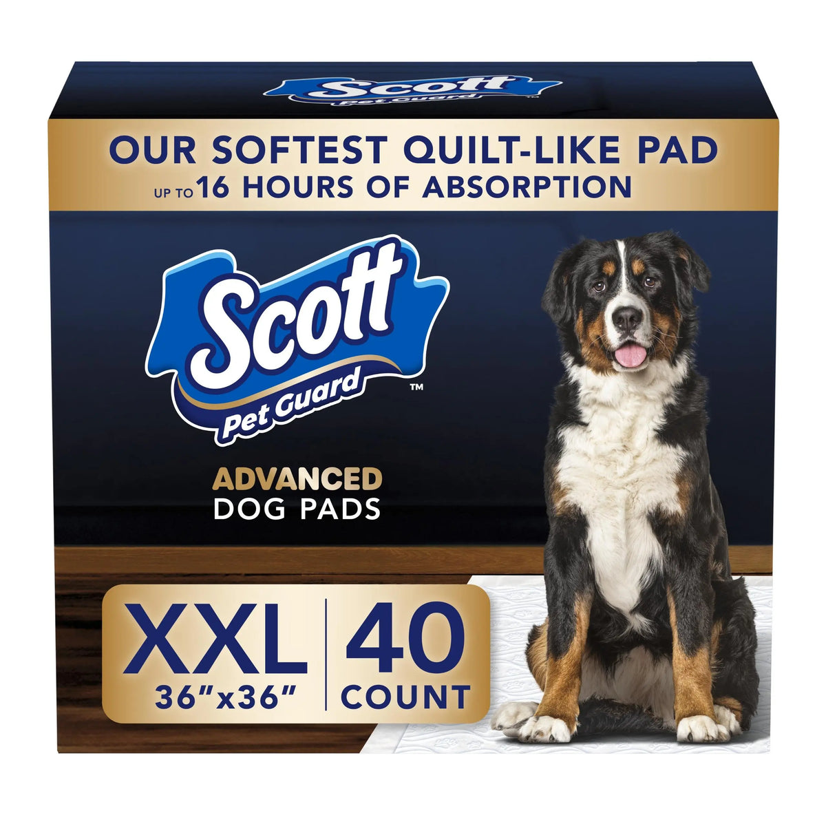 Scott Pet Guard Advanced Disposable Dog Training Leak Prevention Pads - Waterproof Absorbent, Quilted Core, 16-Hour Absorbency, Odor Control, Soft Design, Toss-After-Use for Medium/Large Dogs & Puppies, Waterproof Absorbent Pads