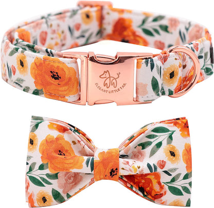 Floral Adjustable Dog Collar with Bowtie - Comfortable and Stylish for Small, Medium, and Large Dogs and Cats