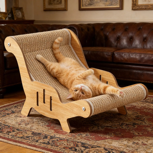 Sisal Fiber 2-in-1 Cat Scratcher with Hammock and Lounge Chair - Durable, Breathable Cat Bed for Claw Maintenance and Relaxation