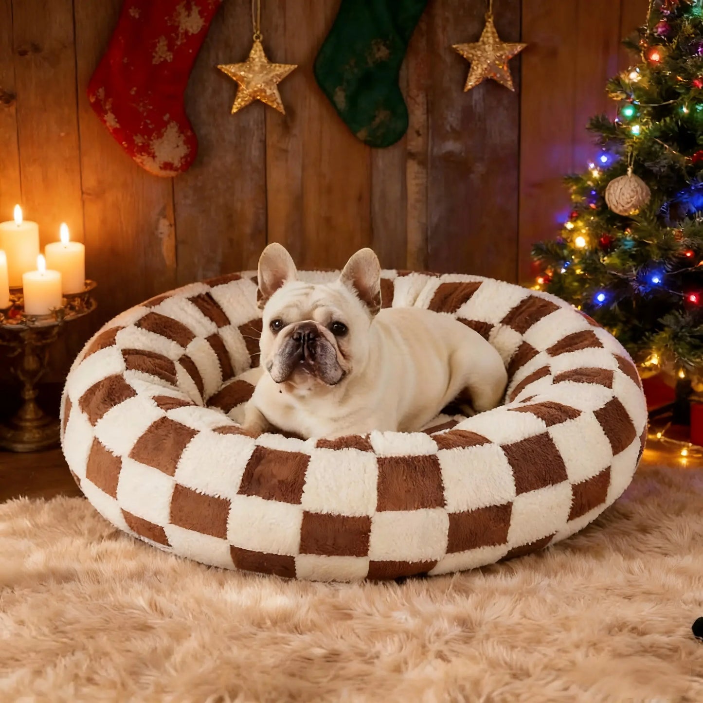 Warm Donut Bed - Cozy Fluffy Calming Bed for Small/Medium/Large Dogs & Cats, Soft Plush round Pet Bed for Winter Comfort, Washable, Anti-Slip Bottom, Camas Para Perros, Pet Supplies Bedding