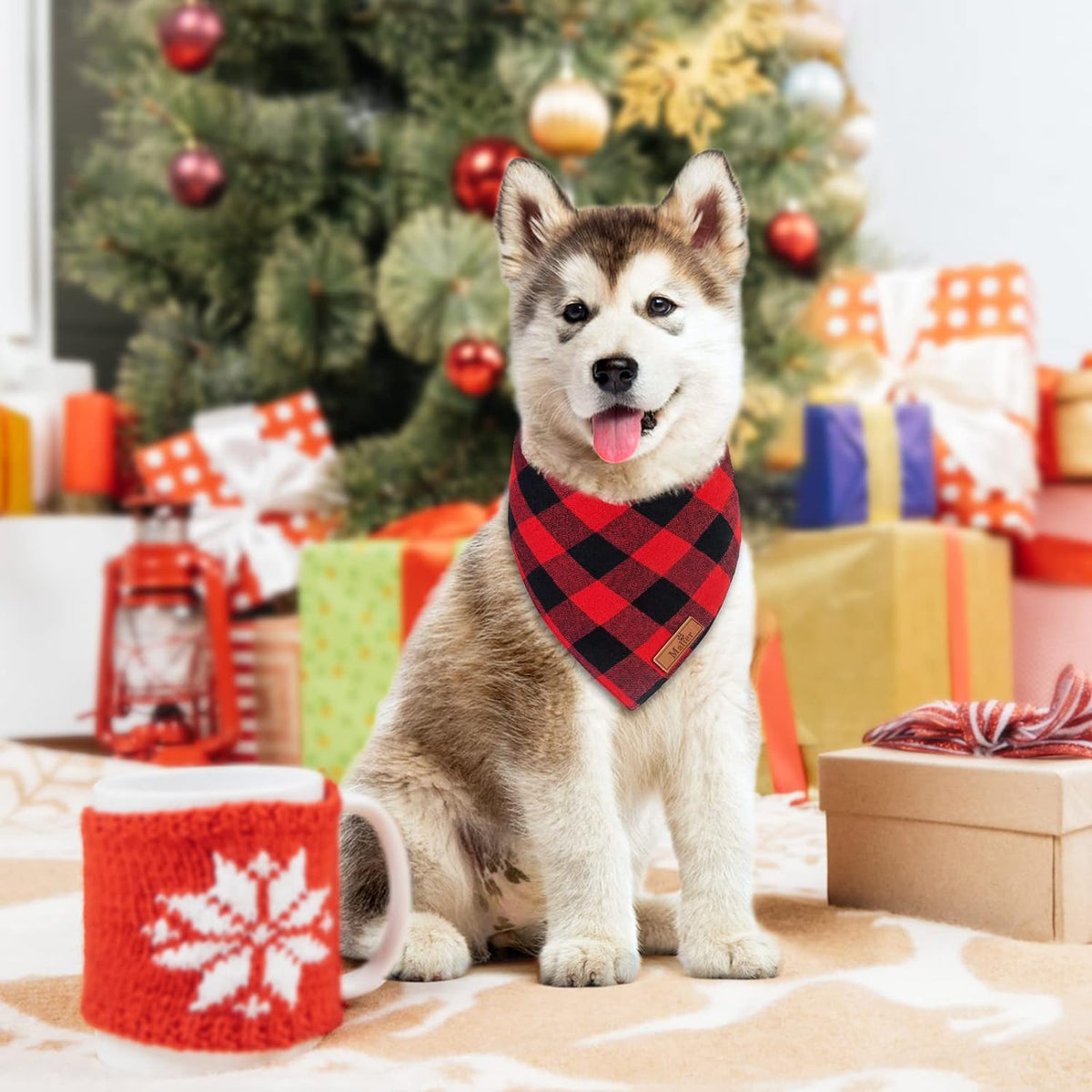2-Pack Christmas Dog Bandanas in Classic Buffalo Red Plaid - Triangle Bibs Kerchiefs for Small and Large Dogs