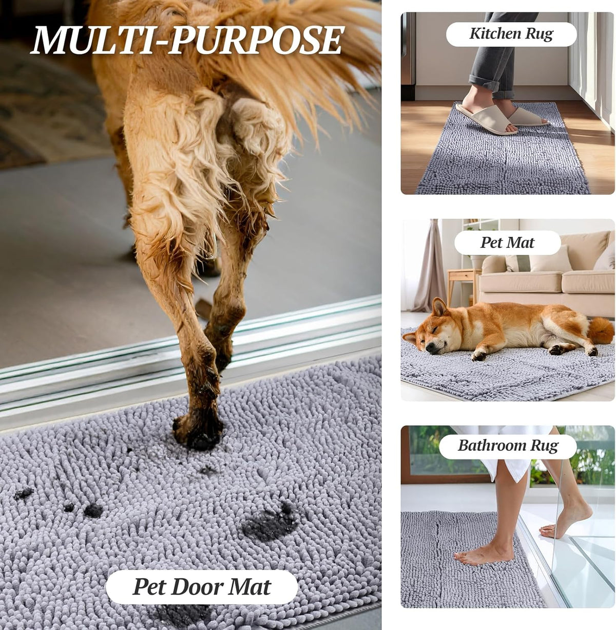 Absorpmax Dog Door Mat for Muddy Paws, 31" x 20", Brown