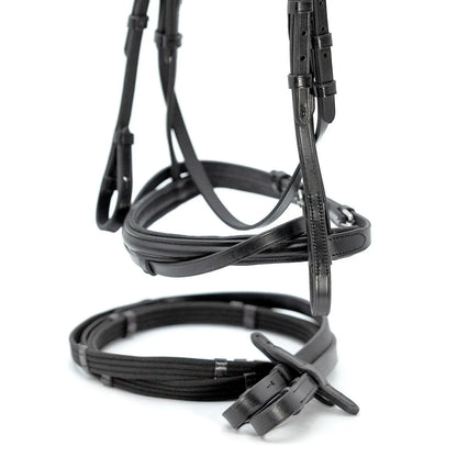 Jeffers Uniquely English "Windsor" Leather Dressage Bridle with Web Reins for Horses