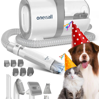 Oneisall Pet Grooming Vacuum 1.5L with Grooming Brush, Clipper, Low-Noise, Stress-Free, 99% Hair Suction, Easy-To-Clean & Compact Design